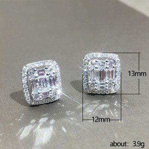 Cubic zirconia platinum square diamond copper earrings